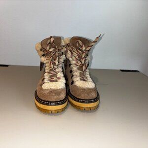See by Chloé Shearling Suede Hiking Boots Size 37 Lug Sole
